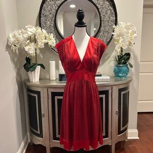 bebe Red V-Neck Mini Dress 100% silk